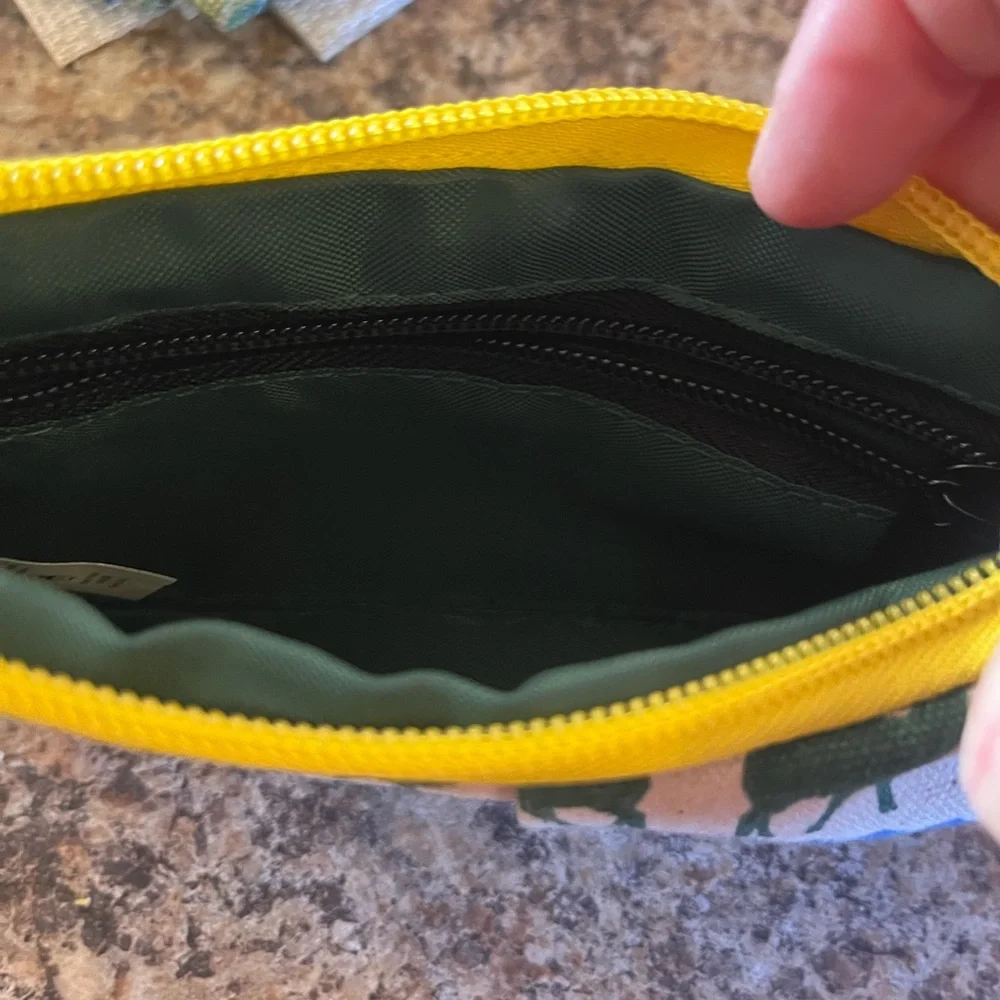 Kavu Blue and Green Patterned‎ Wristlet with Yellow Zipper